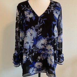 Calvin Klein Floral Ruffle Sleeve Blouse